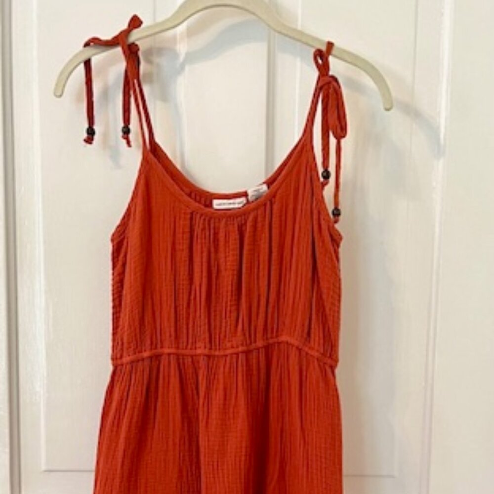 Lucky Brand Orange Boho Tiered Maxi Dress with Beaded Shoulder Ties, Small
